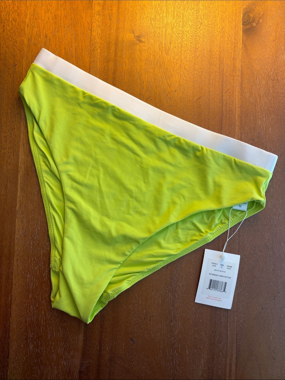 Andie Neon Lime Cheeky Bikini Bottom with White Band